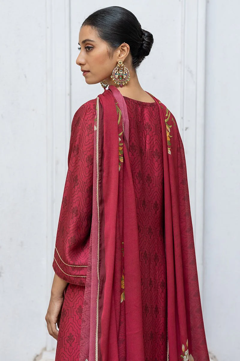 Wine Raw Silk Printed and Hand Detailed Festive Salwar Suit - Image 7